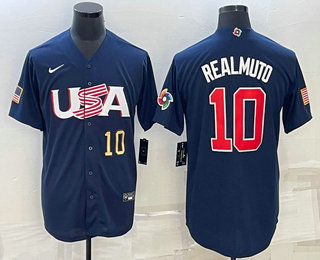 Mens USA Baseball #10 JT Realmuto Number 2023 Navy World Baseball Classic Stitched Jerseys